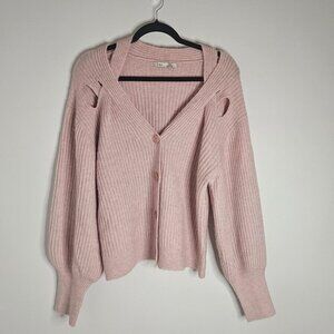 Soft Pink V-Neck Cardigan with Cutouts Small